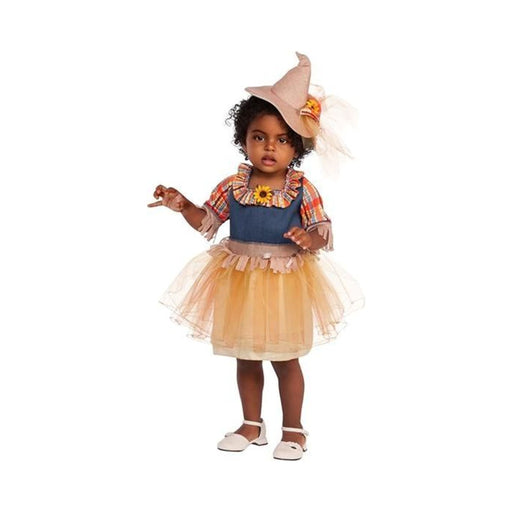 Disfraz de espantapájaros para niña pequeña, vestido de mezclilla y cuadrillé con falda de tul y sombrero cintillo