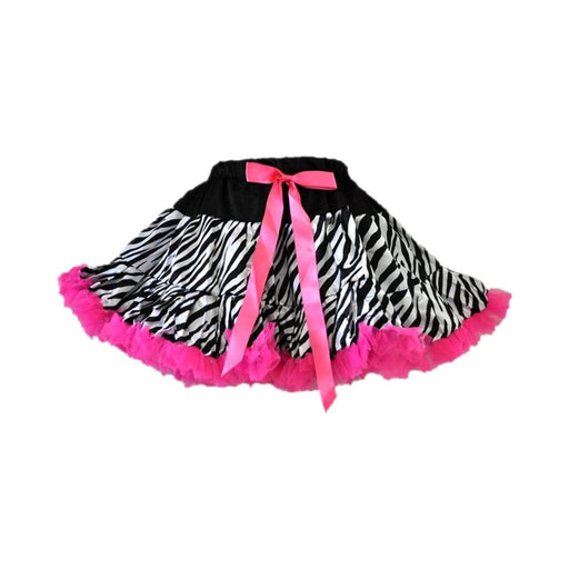 Falda tutú de cebra para niña con borde de tul fucsia y lazo rosado