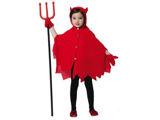 Disfraz de diablito infantil, capa roja con capucha con cuernos y guantes rojos