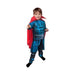 Niño con disfraz de Doctor Strange: traje azul acolchado y capa roja de cuello alto