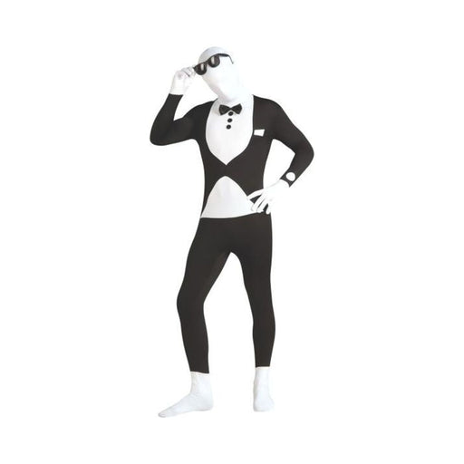Disfraz segunda piel de esmoquin para hombre, mono negro y blanco de cuerpo completo