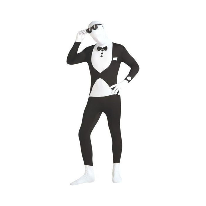 Disfraz segunda piel de esmoquin para hombre, mono negro y blanco de cuerpo completo