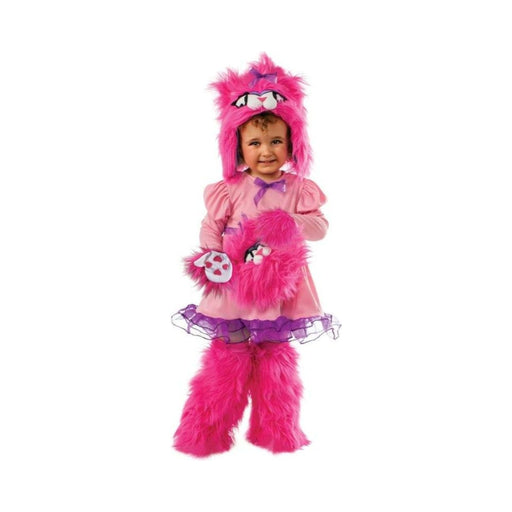Disfraz de gatito rosado para niña con gorro peludo, vestido, calentadores y cartera