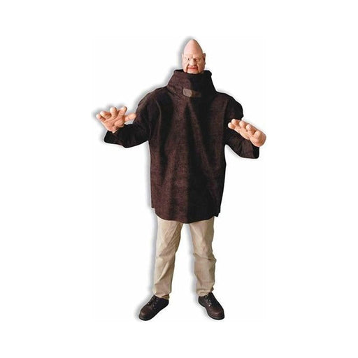 Disfraz de gigante con cabeza pequeña para adulto, polera café de cuello alto, máscara y manos