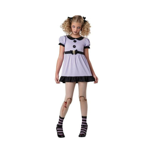 Disfraz Muñeca Ultratumba para niña, vestido lila con cuello negro y panties con costuras de muñeca