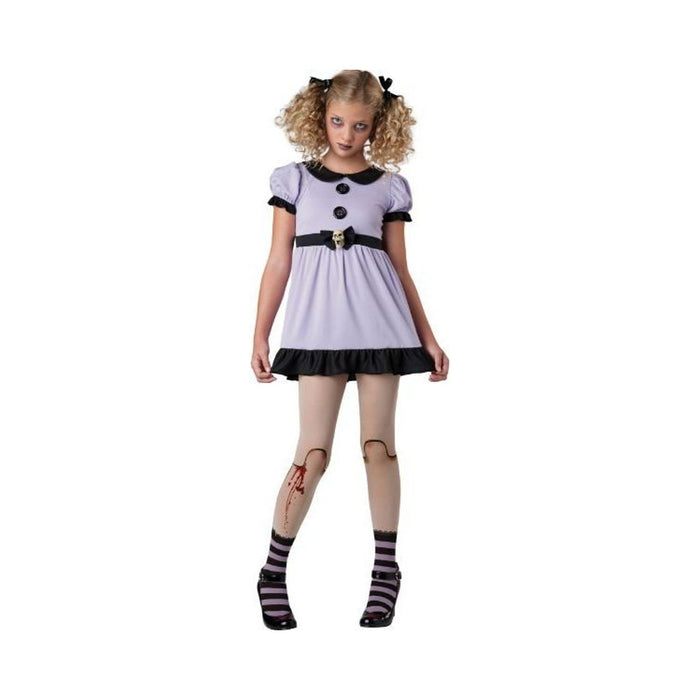 Disfraz Muñeca Ultratumba para niña, vestido lila con cuello negro y panties con costuras de muñeca