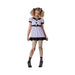Disfraz Muñeca Ultratumba para niña, vestido lila con cuello negro y panties con costuras de muñeca