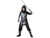 Disfraz de ninja combate para niño, traje negro con estampado de armadura gris, capucha y máscara