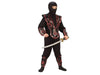 Disfraz ninja negro con armadura roja 3D para niño, con capucha, muñequeras y canilleras