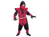 Disfraz ninja rojo y negro para niño, traje negro con capucha y túnica roja estampada