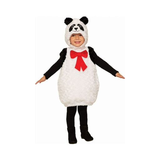 Disfraz de panda para bebé, enterito de peluche blanco con humita roja, mangas negras y capucha con orejas de panda