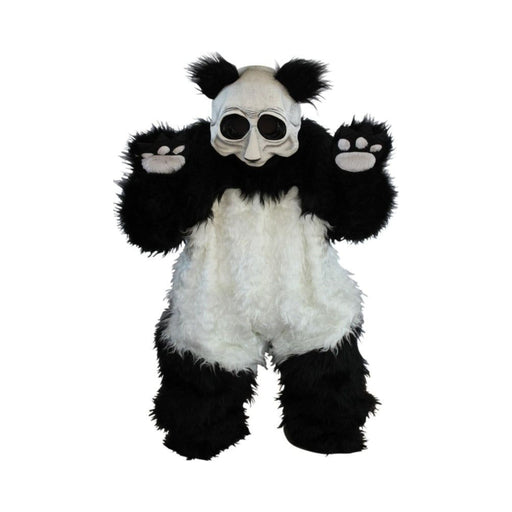 Disfraz de panda gigante para adulto, traje peludo blanco y negro con máscara y manos de pata