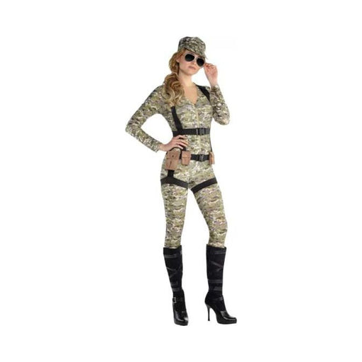 Disfraz de paracaidista militar para mujer, enterito camuflado con arneses negros