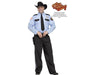 Disfraz Sheriff Rosco para hombre, camisa celeste con placa, corbata negra, pantalón negro y sombrero