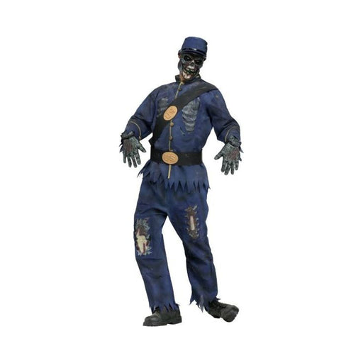 Disfraz soldado zombie de la guerra civil para hombre, uniforme azul rasgado con costillas, bandolera, gorro, guantes y máscara de zombie