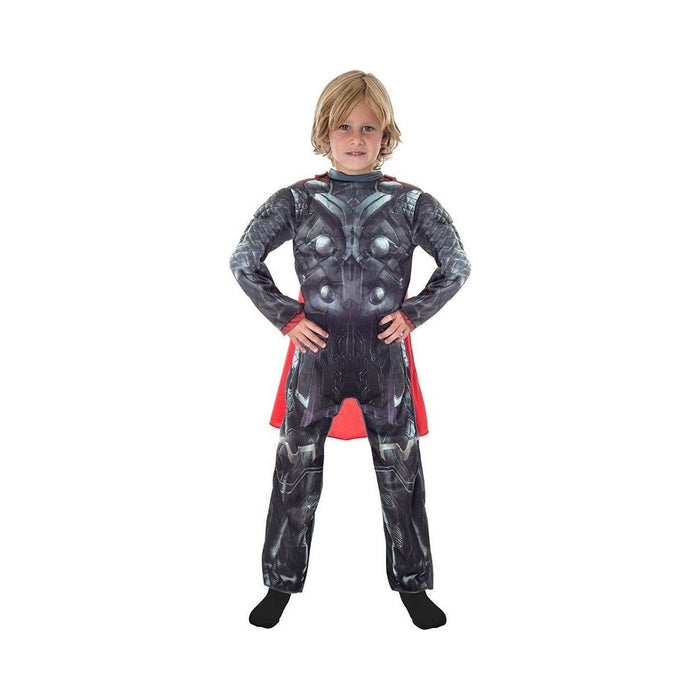 Disfraz de Thor deluxe para niño, traje enterizo gris con armadura estampada, pecho musculoso y capa roja