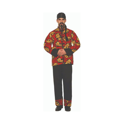 Disfraz Zen para hombre, chaqueta roja y negra con dragones dorados y pantalón negro