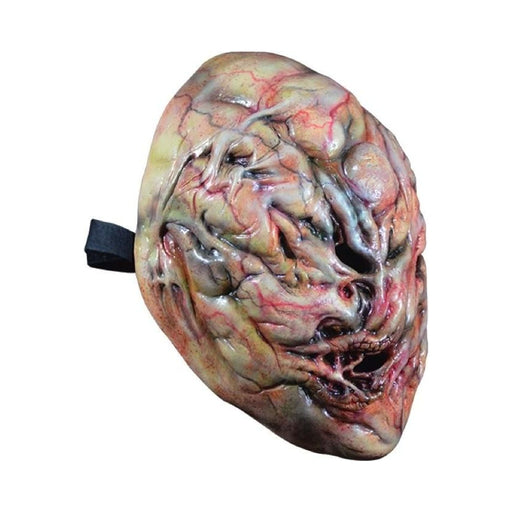 Máscara de alien de piel pálida con venas rojas marcadas y elástico negro