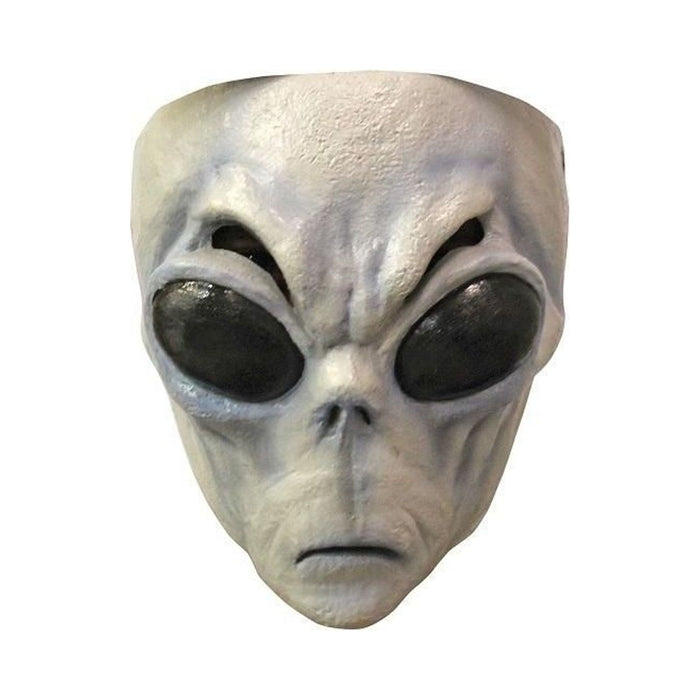 Máscara de alien gris con grandes ojos negros almendrados