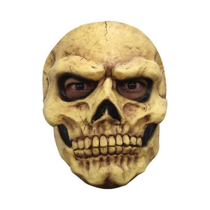 Máscara de calavera color hueso envejecido con dientes marcados y grietas