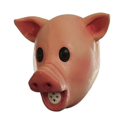 Máscara de chancho rosado de látex con orejas, trompa y pito en la boca