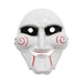 Máscara blanca de plástico del muñeco de Saw con espirales rojas en las mejillas