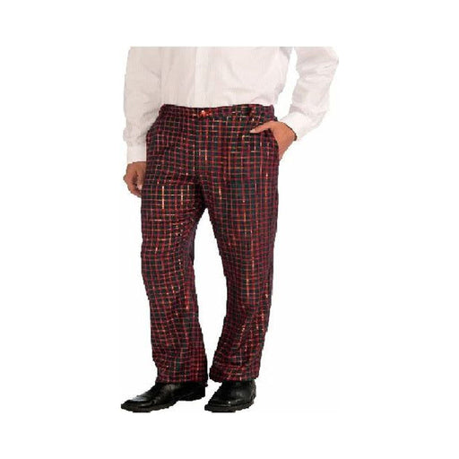 Pantalón navideño escocés para hombre, cuadros rojos y verdes con destellos dorados