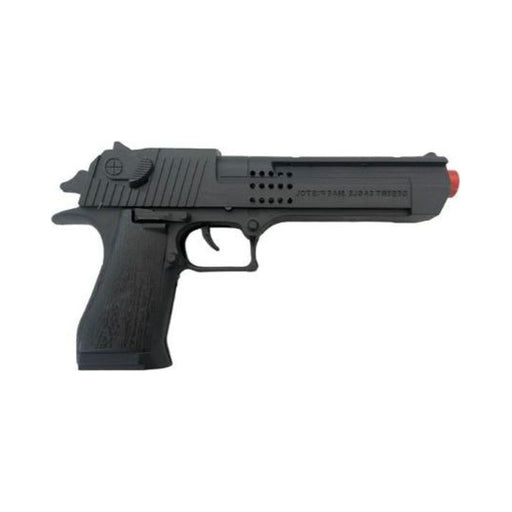 Pistola de juguete plástica negra con punta naranja