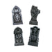 Set de 4 tumbas decorativas grises con inscripción RIP y calaveras