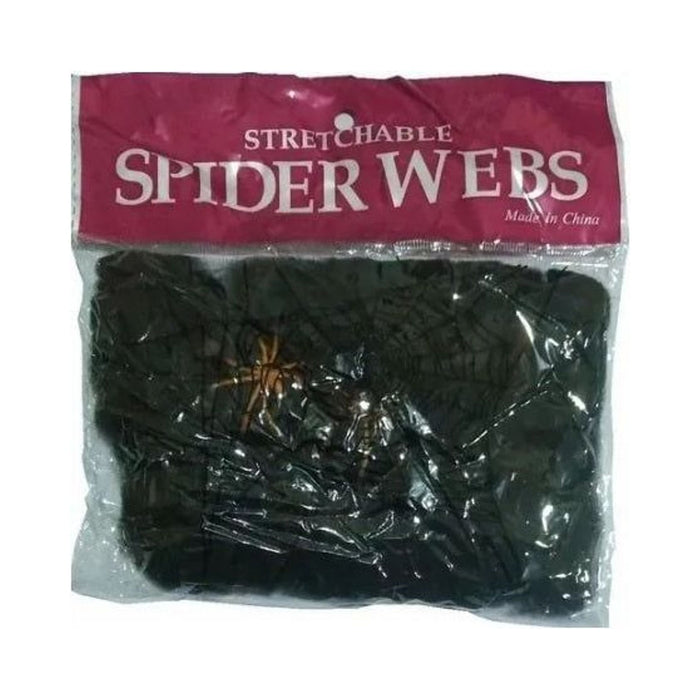 Paquete de telaraña elástica negra de Halloween con 2 arañas