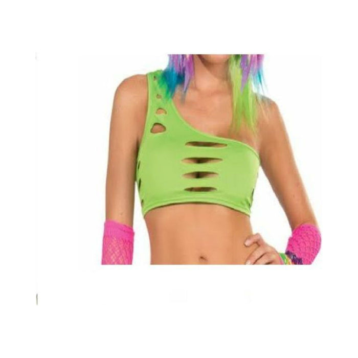 Top peto verde para mujer de un solo hombro con cortes en el frente