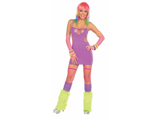 Vestido corto morado neón para mujer con tirantes y cortes en el escote